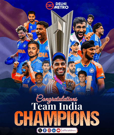 आईसीसी टी20 वर्ल्ड कप जीत पर डीएमआरसी का खास अंदाज, 'क्रिकेट पिच से लेकर शहर की लाइफलाइन तक...'