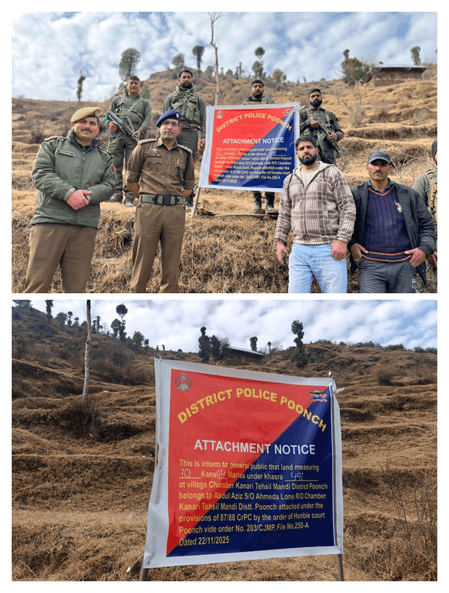 जम्मू-कश्मीर: पुंछ पुलिस ने पाकिस्तान में बैठे आतंकी हैंडलर की संपत्ति अटैच की